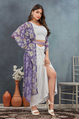 3 Piece White and Lavender Indo-Western Dress