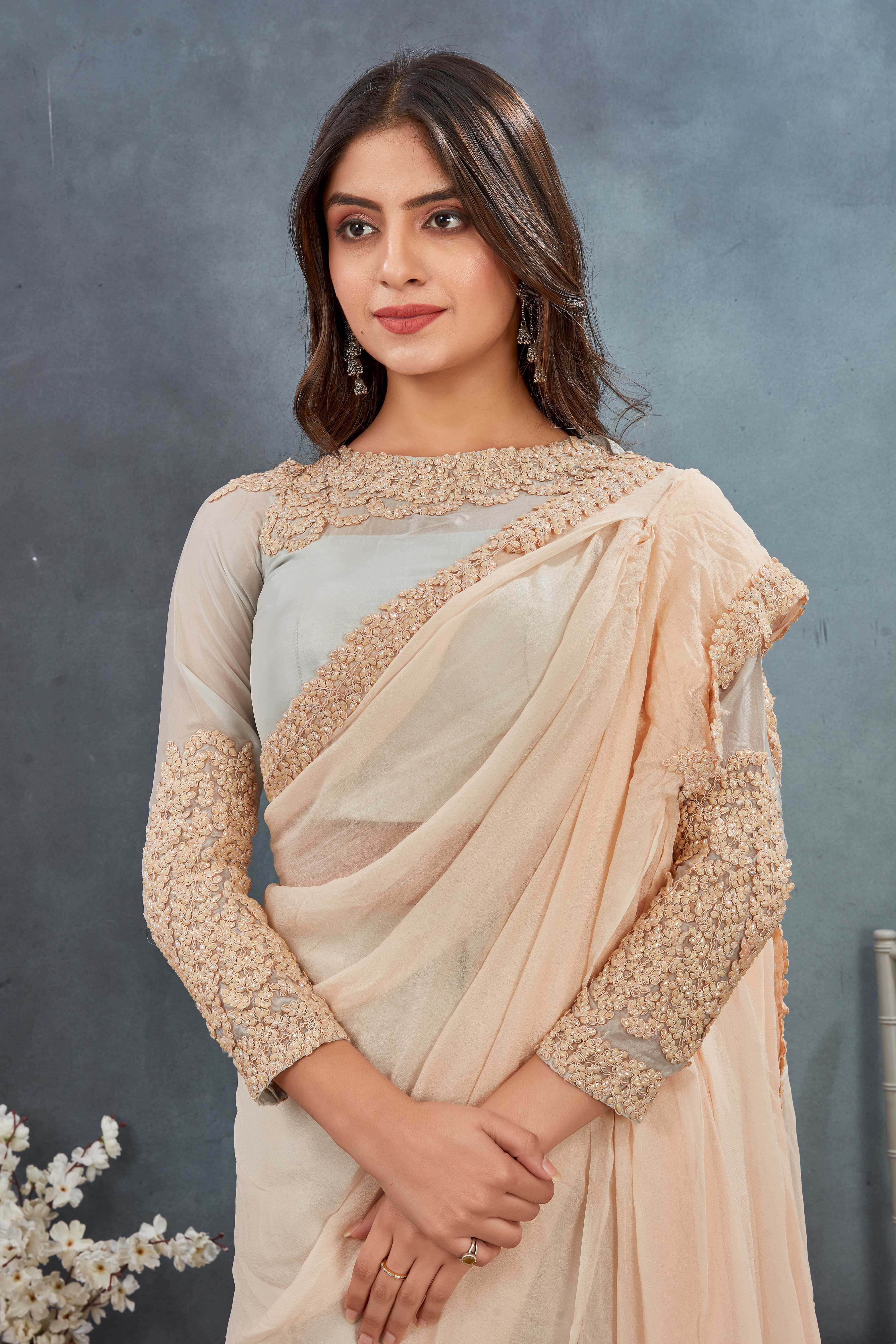 Ivory Grace Embroidered Saree