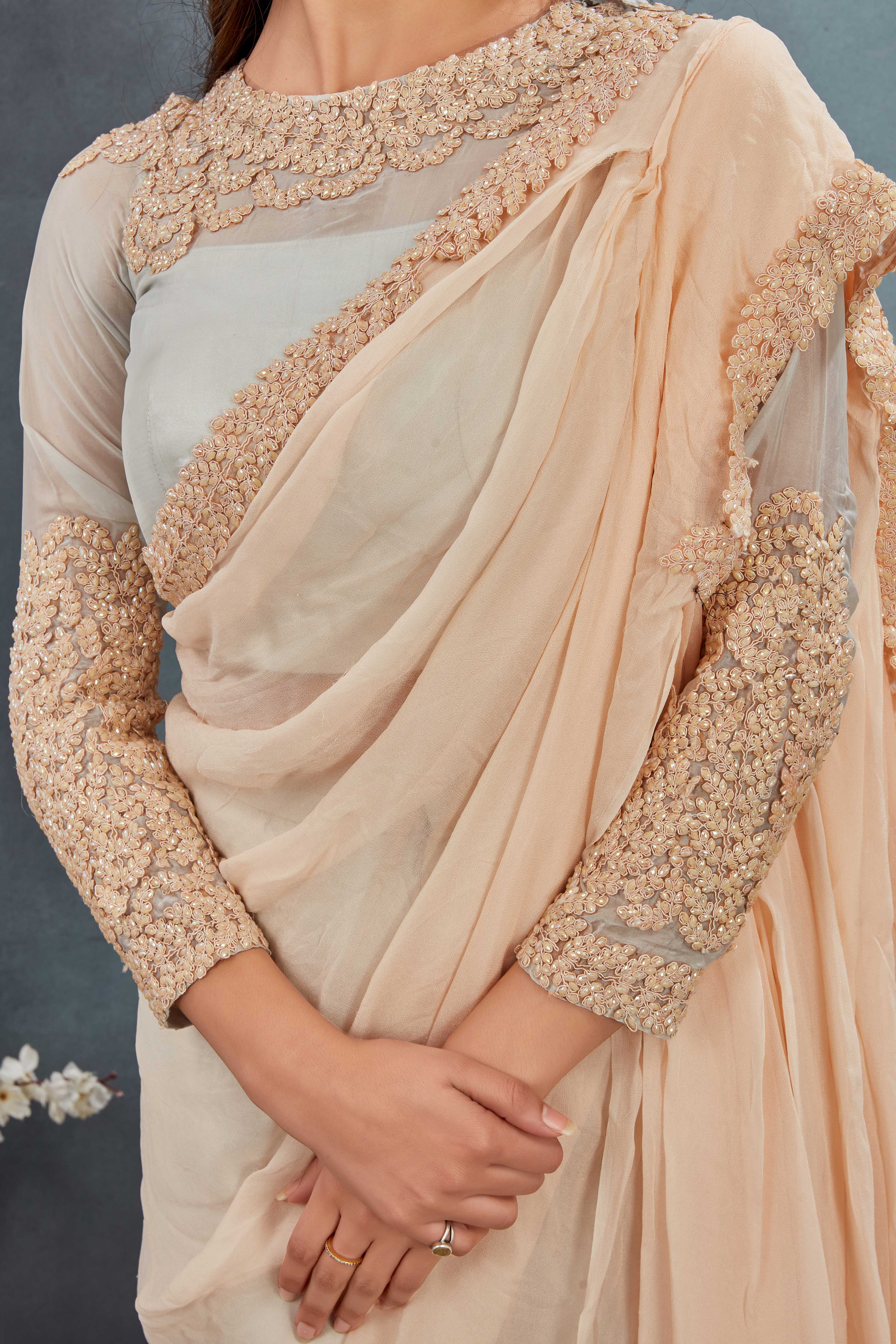 Ivory Grace Embroidered Saree