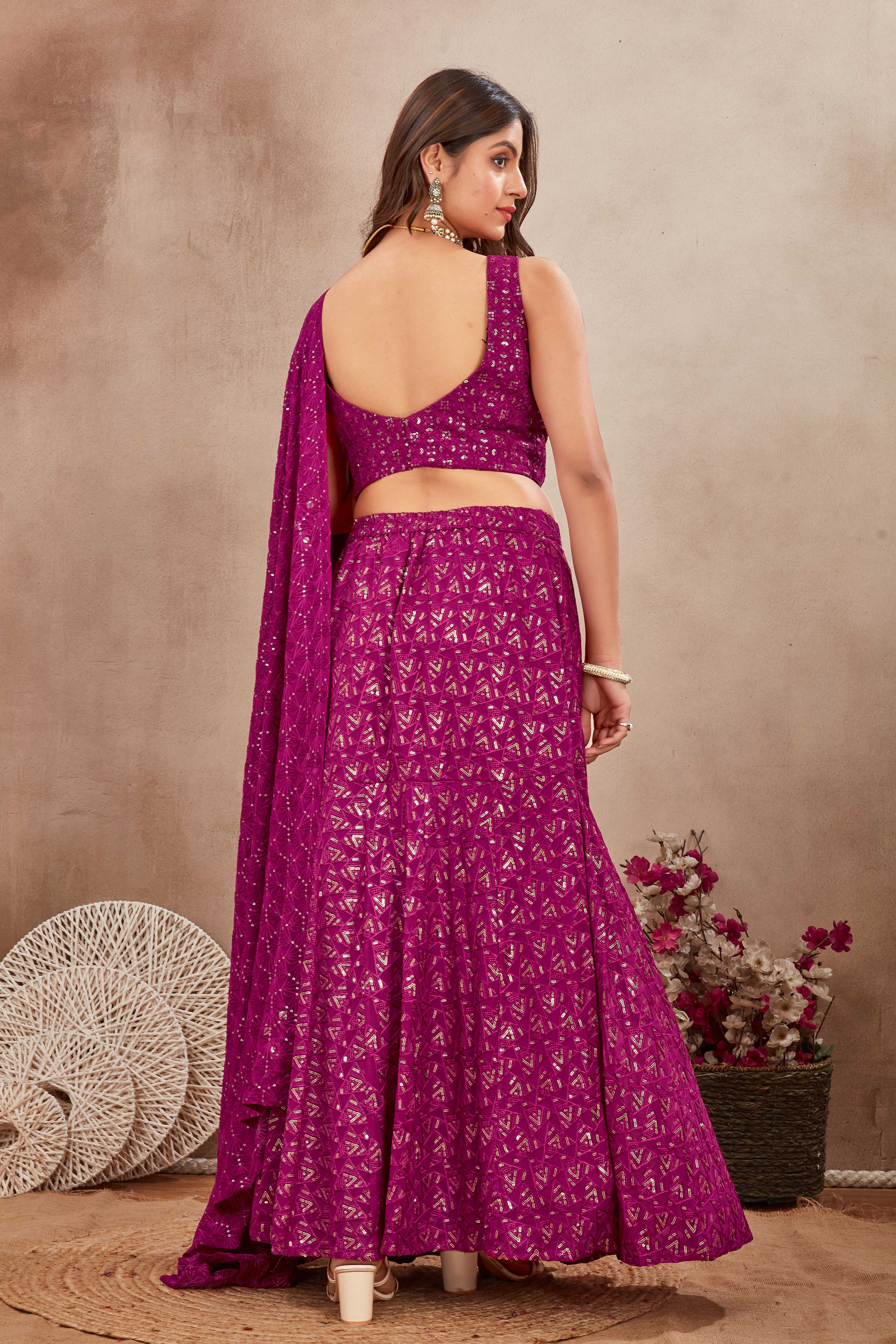 Magenta Mirror Charm Lehenga Set