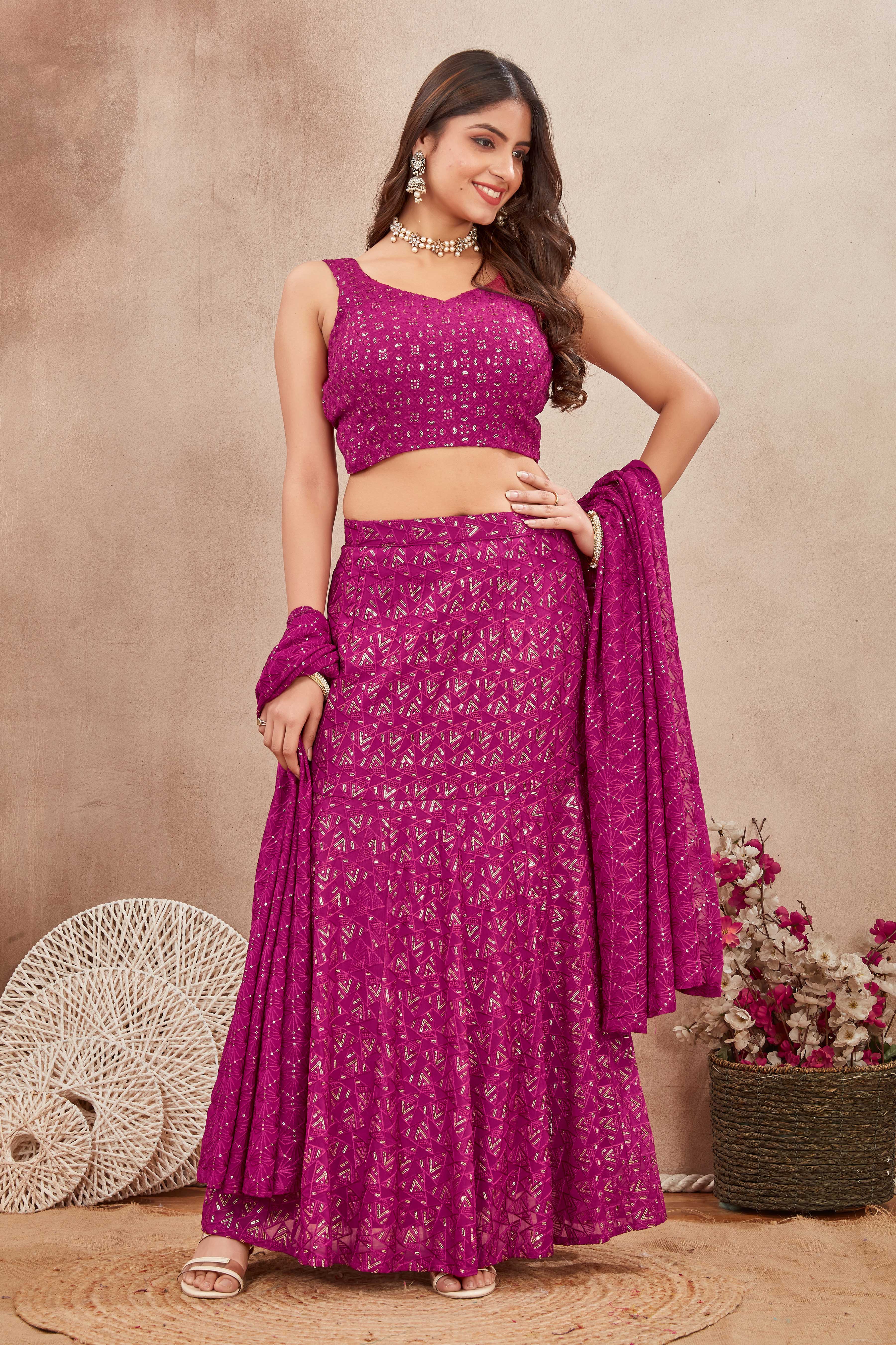 Magenta Mirror Charm Lehenga Set