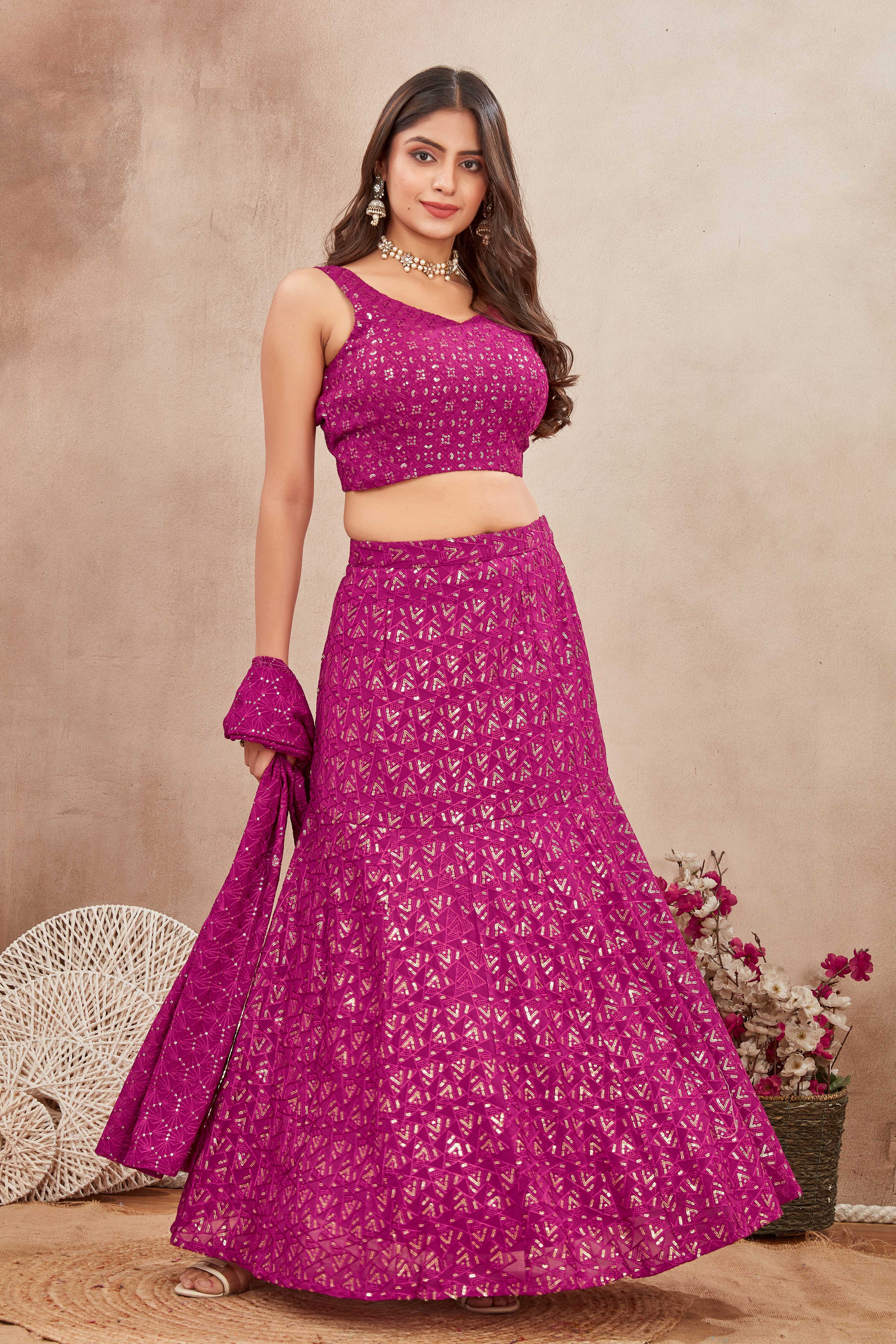 Magenta Mirror Charm Lehenga Set
