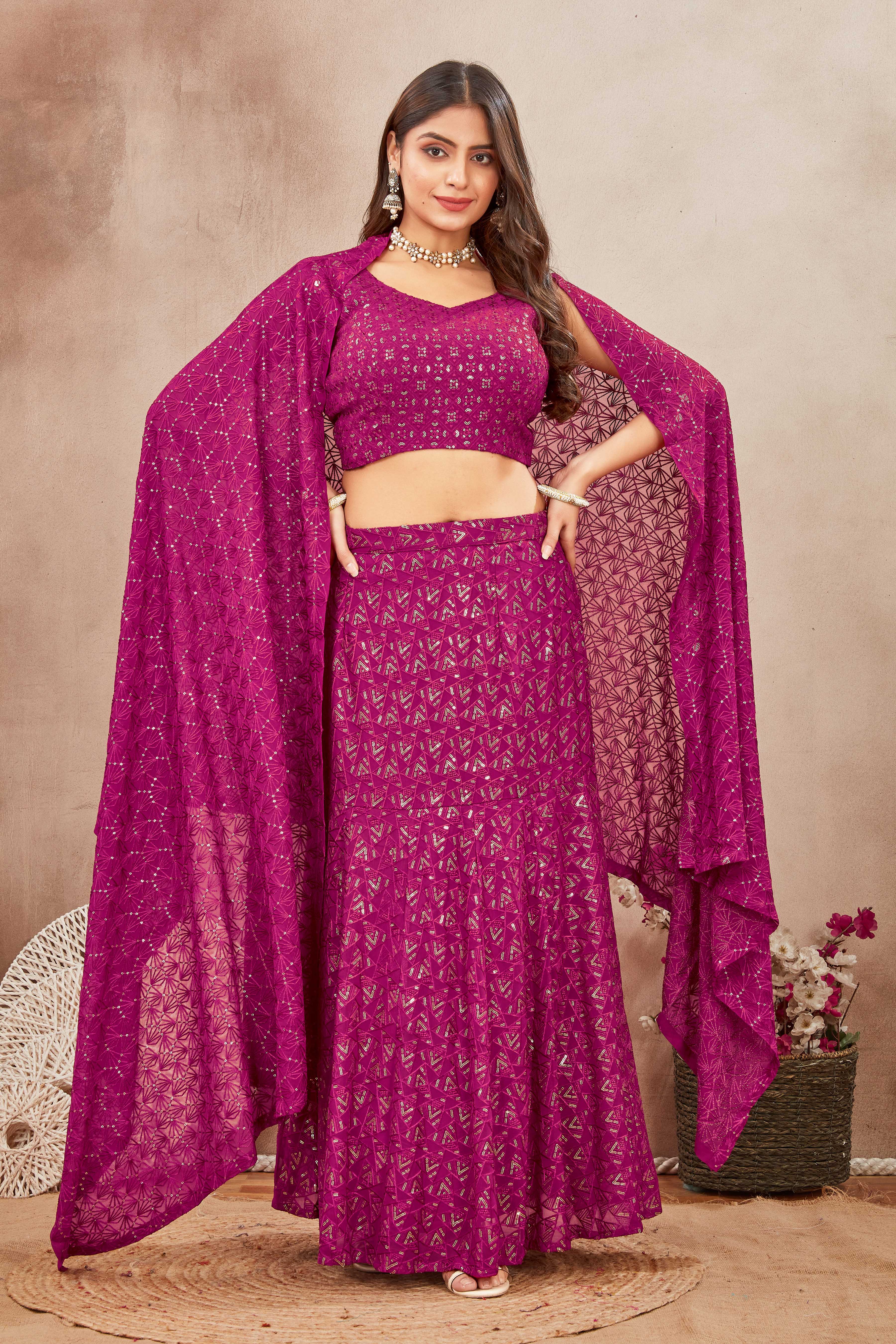 Magenta Mirror Charm Lehenga Set