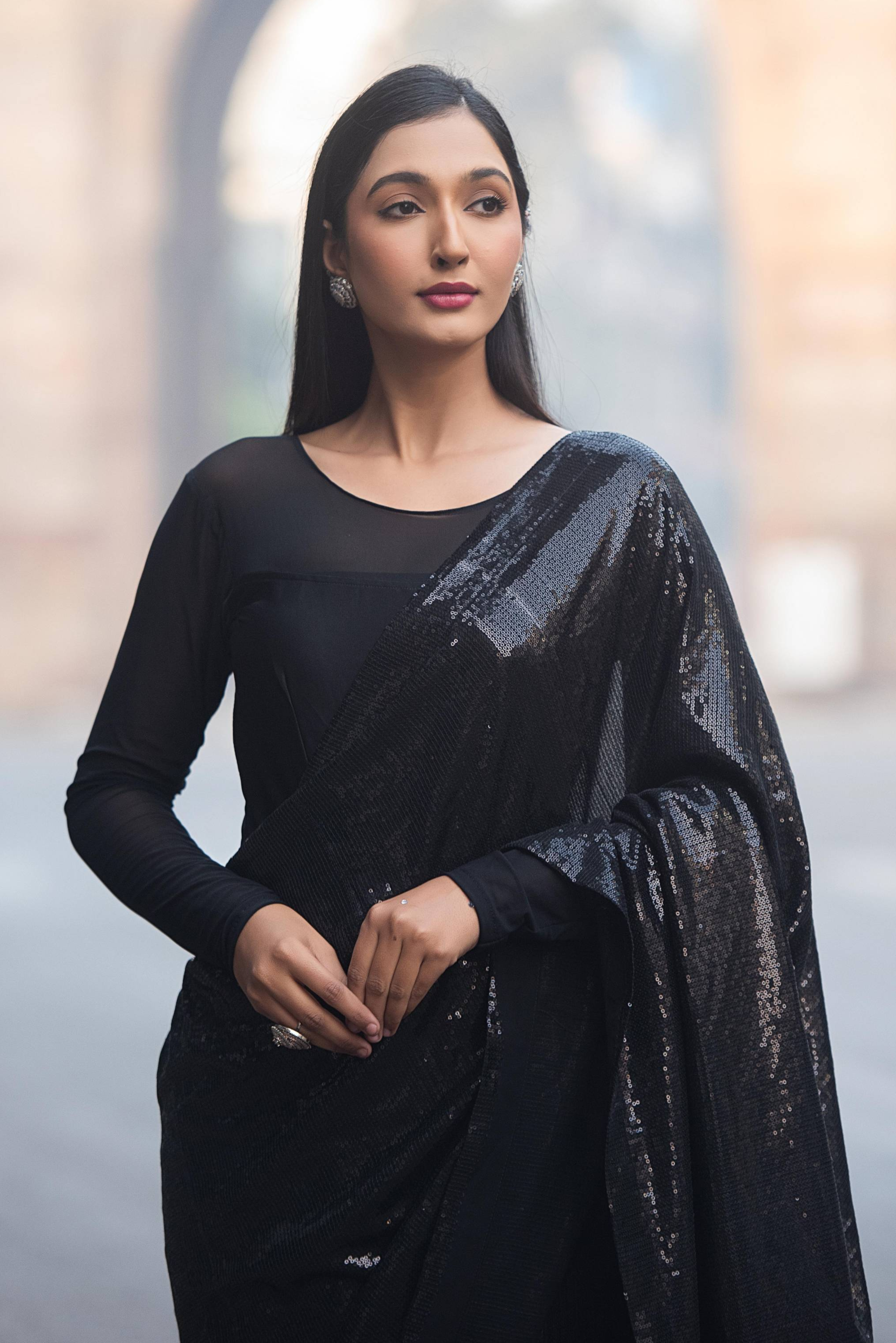 Midnight Noir Sequin Saree