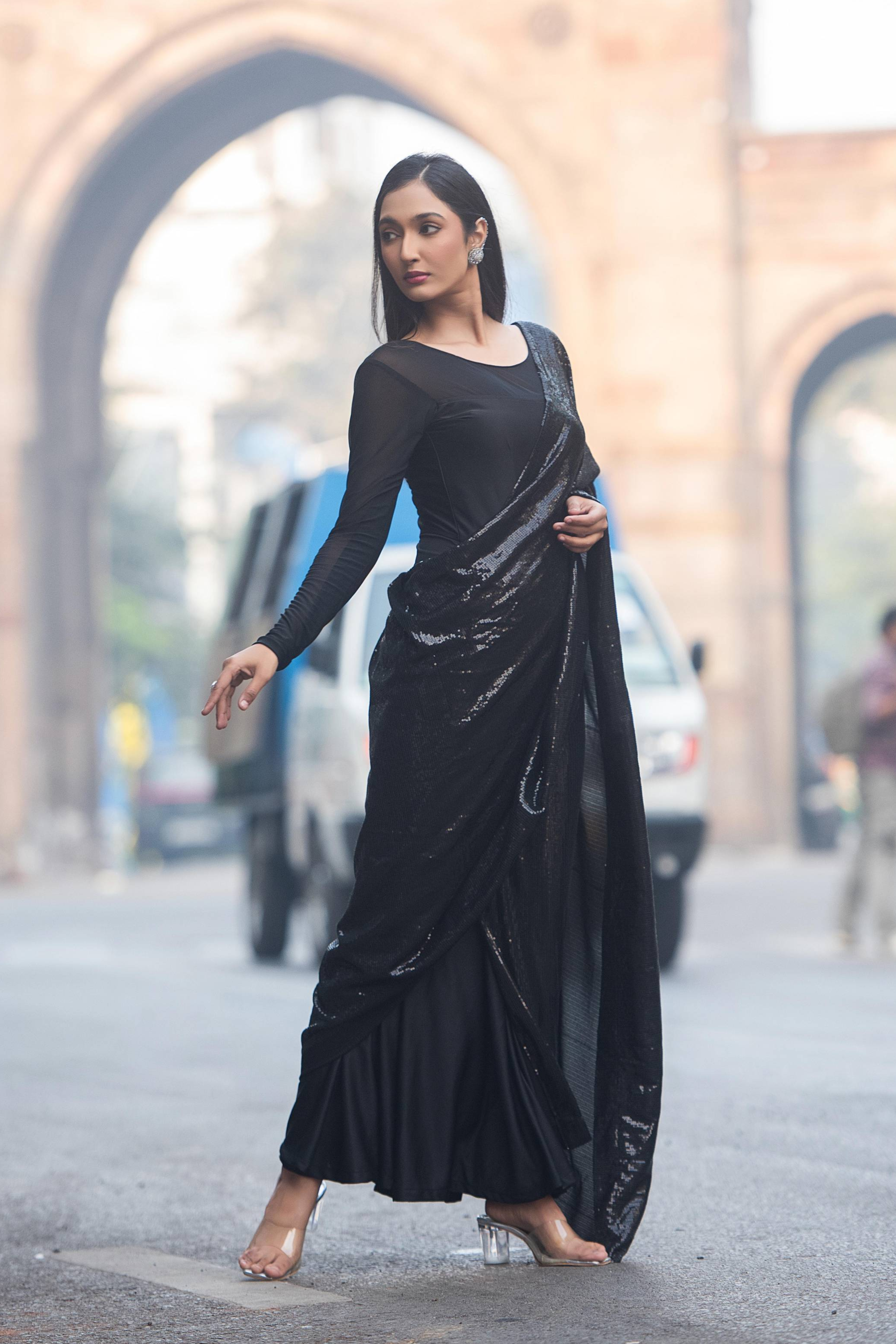 Midnight Noir Sequin Saree