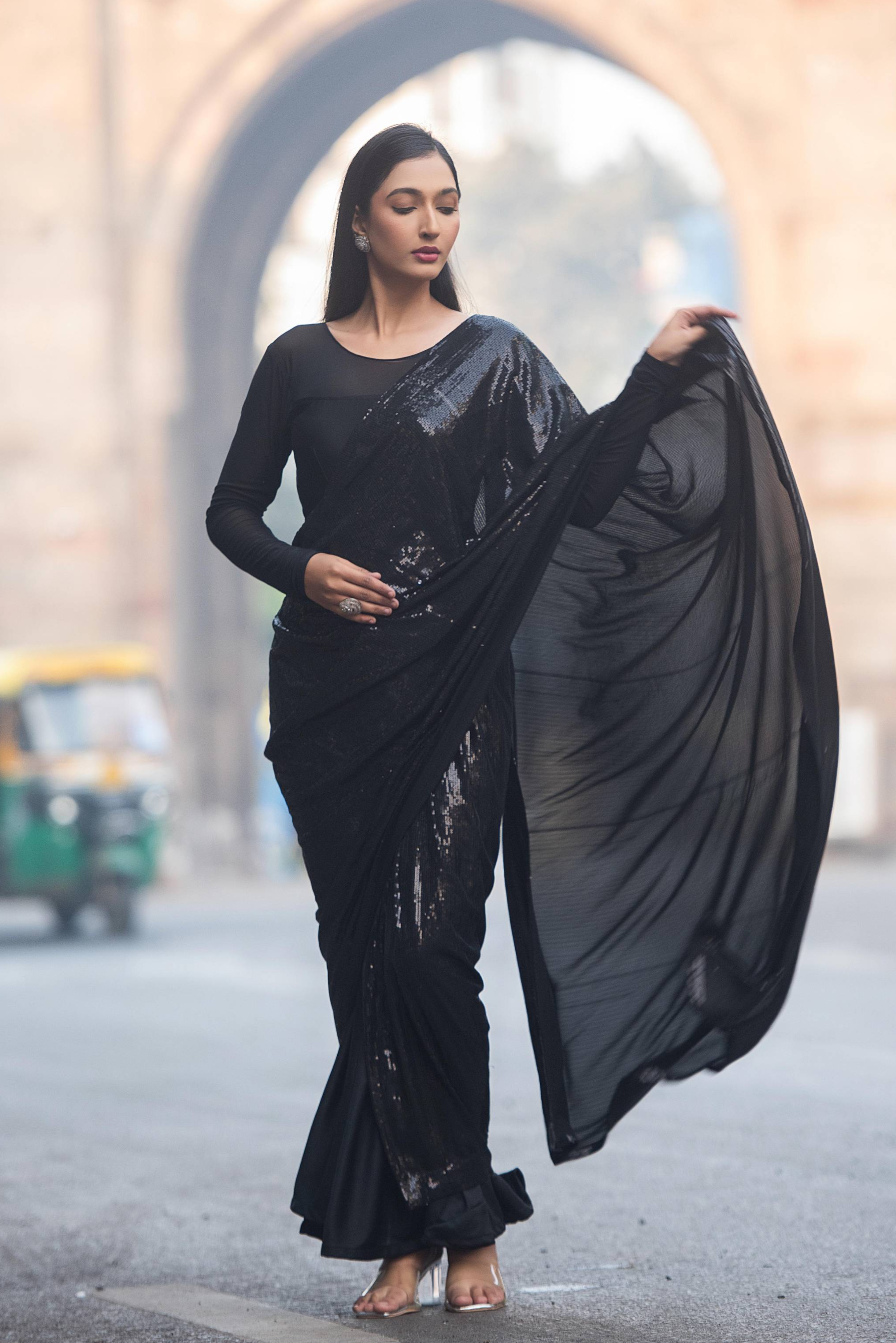 Midnight Noir Sequin Saree