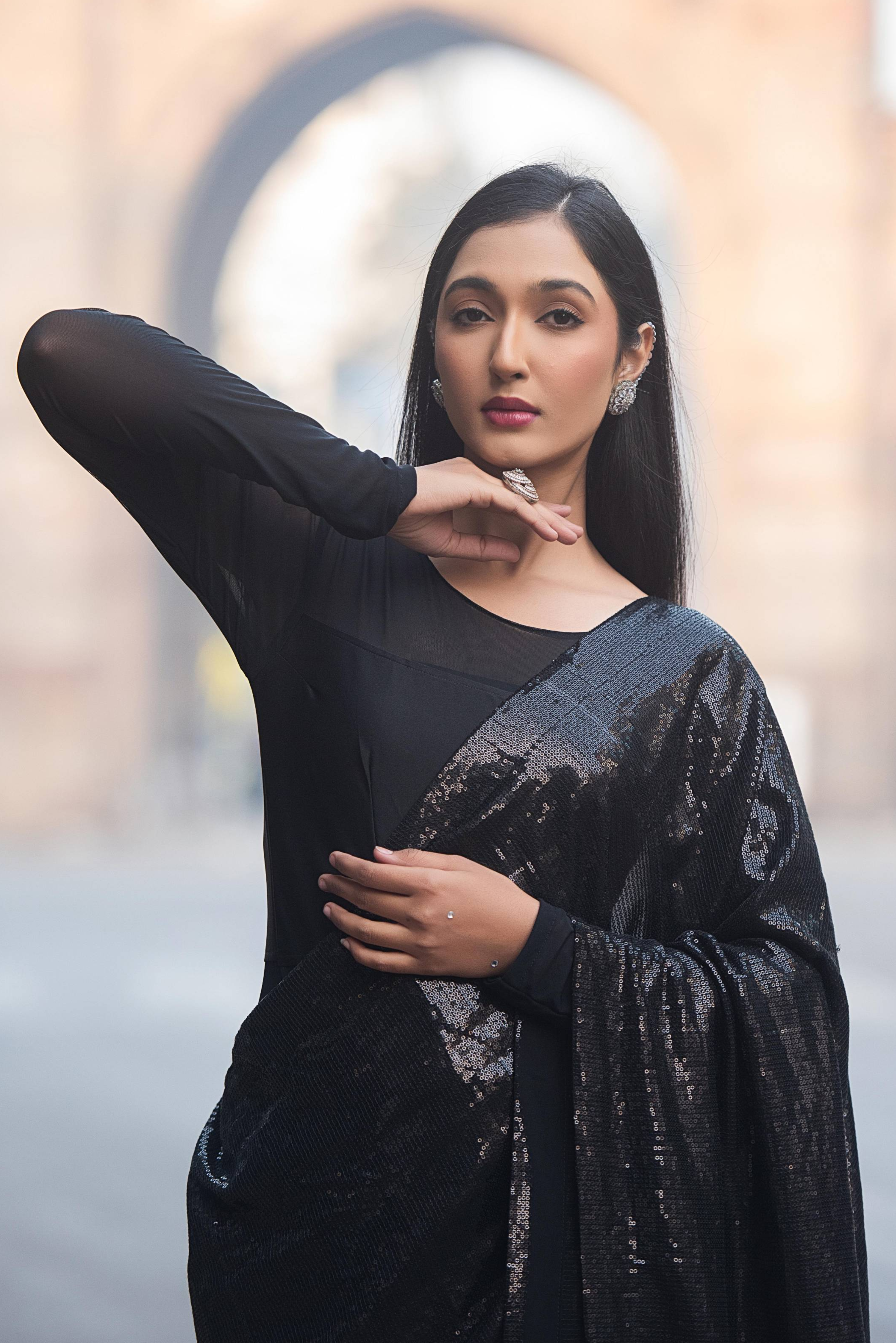 Midnight Noir Sequin Saree