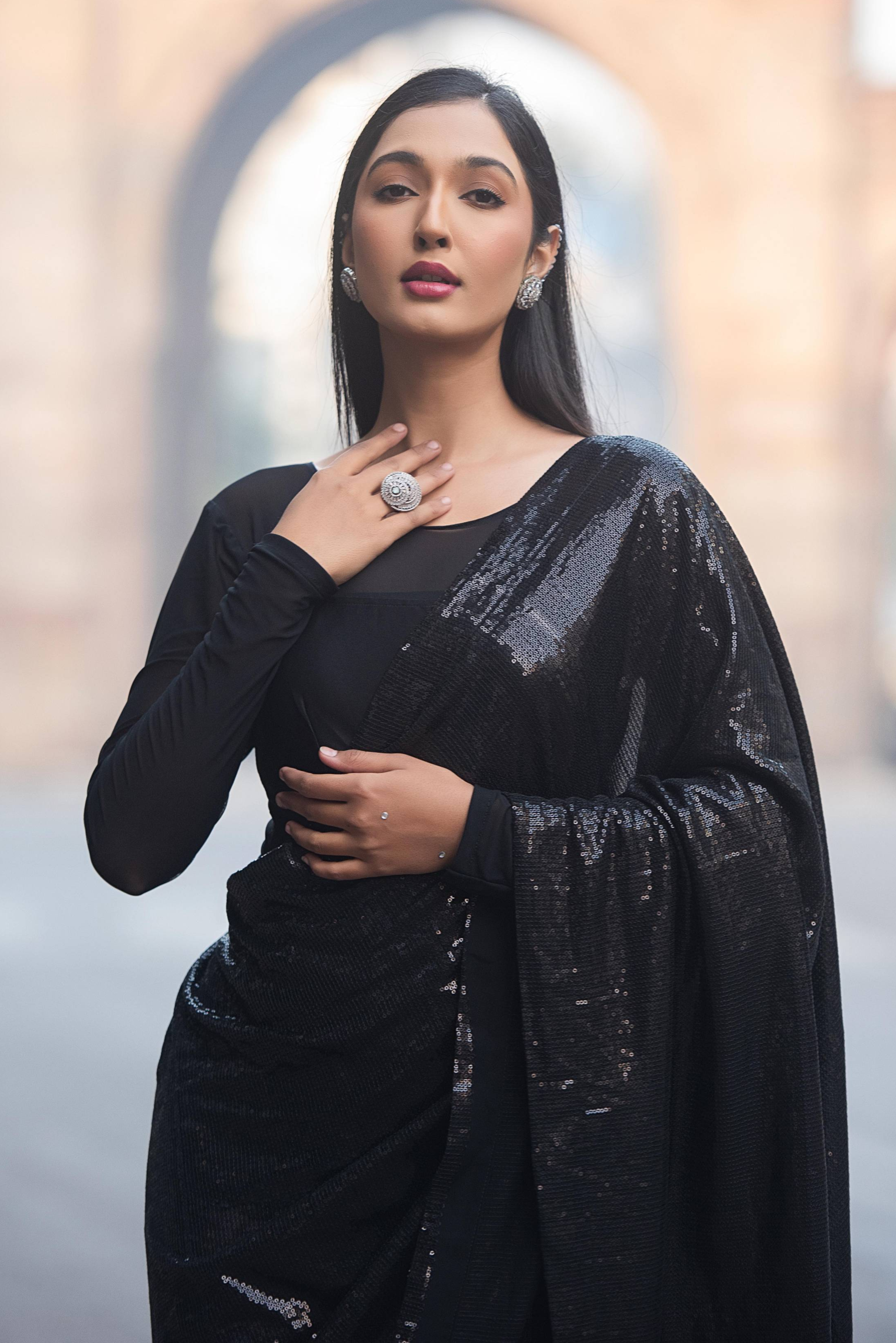 Midnight Noir Sequin Saree