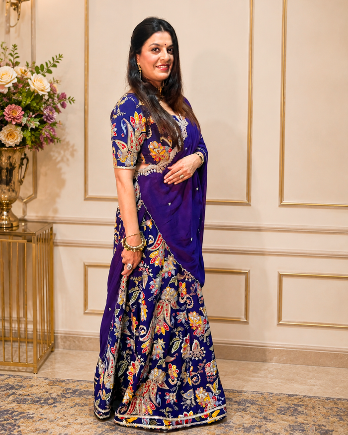 Styled by Clients – Neelambari Royale Purple Embroidered Lehenga Set with Dupatta